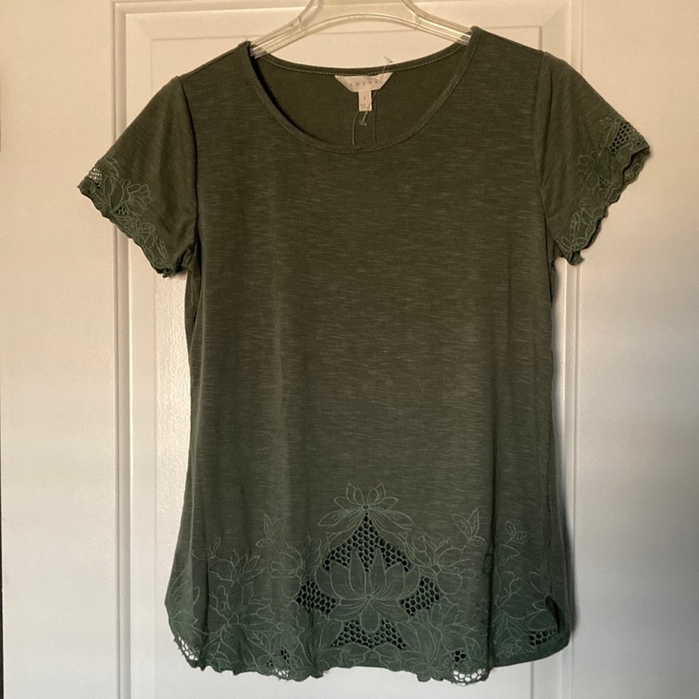 🛍️[DONATED] NWT Adiva | Green Blouse Lotus Flower, embroidered lace accents